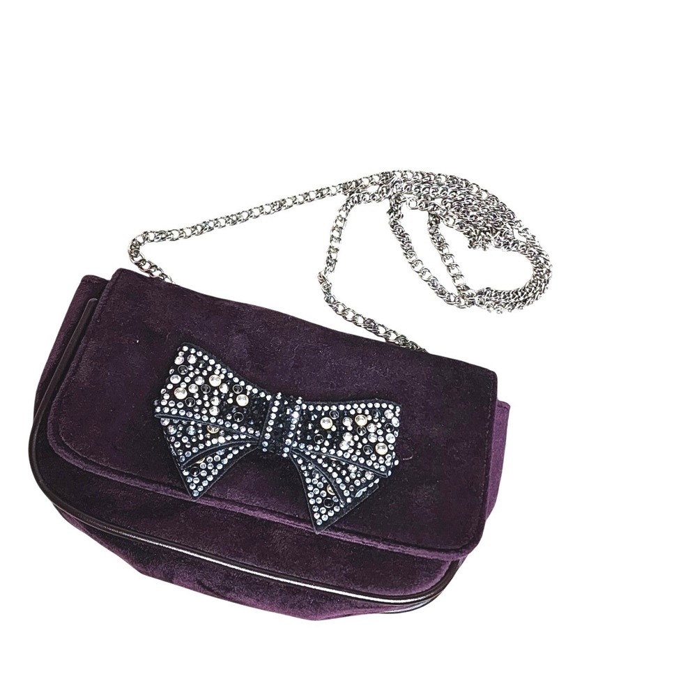 Venus Faux Suede Purse Purple Rhinestone Bow Chain Crossbody‎ Strap Party